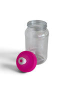 Cilindro transparente de 500 ml en PET ligero con tapa tipo chupón en variedad de colores personalizado con vinil.