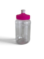 Cilindro transparente de 500 ml en PET ligero con tapa tipo chupón en variedad de colores personalizado con vinil.