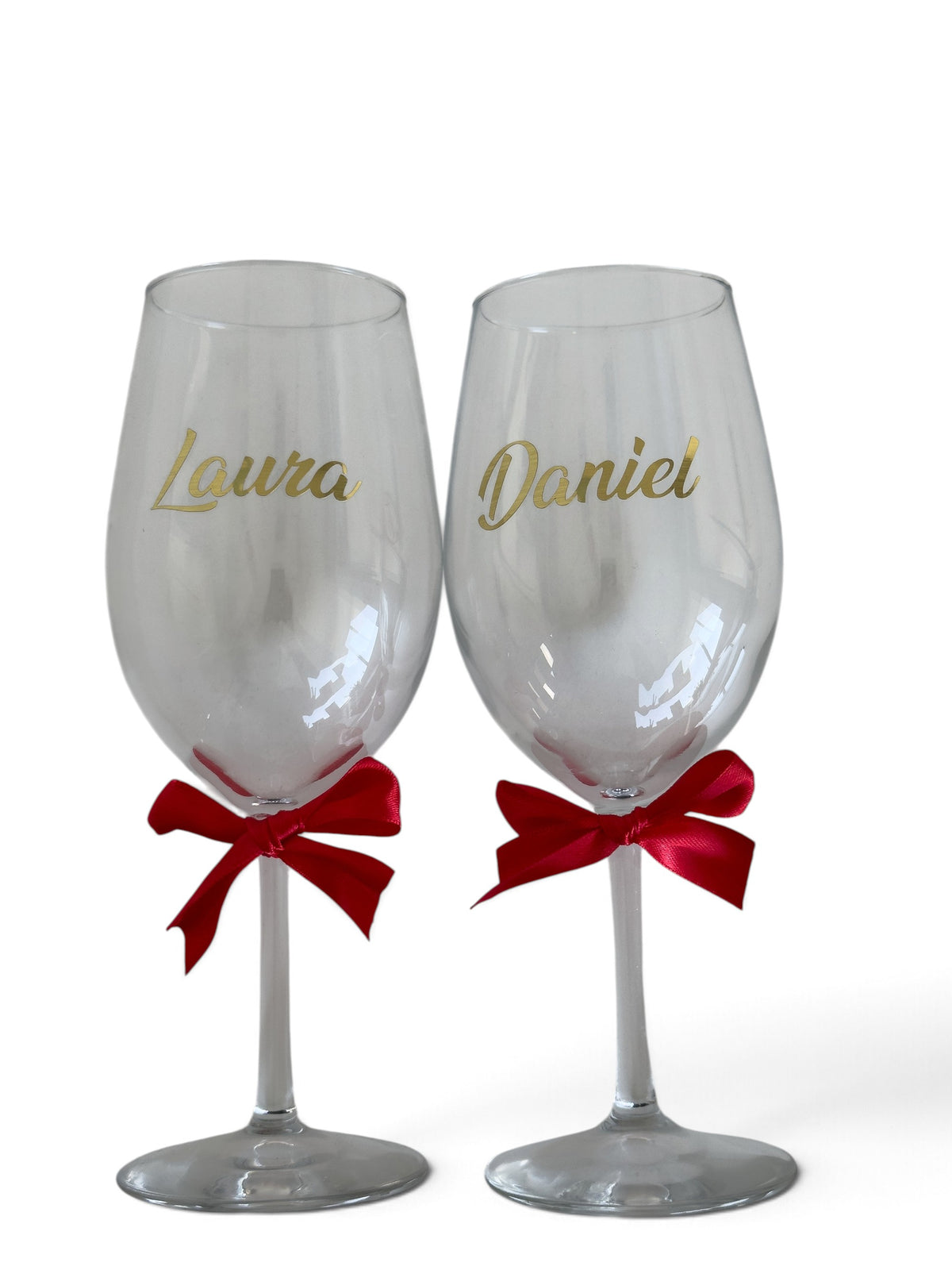 Copa de vidrio de 530 ml con superficie lisa de alta calidad personalizada con vinil para bodas, aniversarios y eventos.