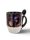 Taza cónica de cerámica de 350 ml personalizada con cuchara a juego integrada en la ranura del asa.