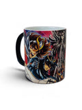 Taza mágica de cerámica negra mate de 325 ml que revela diseño personalizado con sublimación al contacto con líquido caliente.