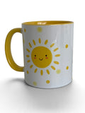 Taza de cerámica blanca brillante de 325 ml con asa e interior de color vibrante personalizada mediante sublimación en Toluca y Metepec.